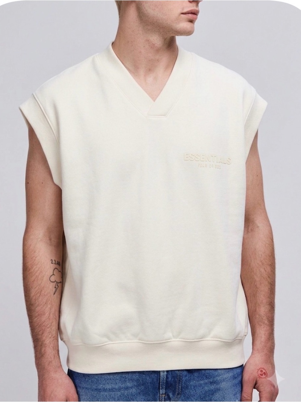 FOG Fear of‎ God Essentials V Neck Sweatshirt Vest Off White Cream S Oversized